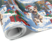Wire Fox Terrier Running Snow mit Weihnachtshut Geschenkpapier (Rolleneckpunkt)