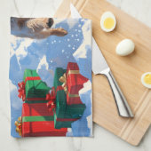 Wire Fox Terrier Running Snow mit Weihnachtshut Geschirrtuch (Viertel Falte)