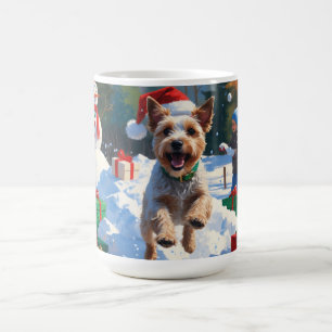 Wire Fox Terrier Running Snow mit Weihnachtshut Kaffeetasse