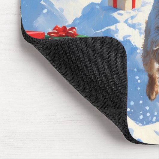 Wire Fox Terrier Running Snow mit Weihnachtshut Mousepad (Ecke)