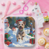 Wire Fox Terrier Running Snow mit Weihnachtshut Pappteller (Party)