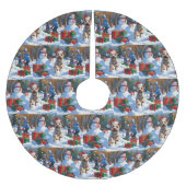 Wire Fox Terrier Running Snow mit Weihnachtshut Polyester Weihnachtsbaumdecke (Vorderseite)