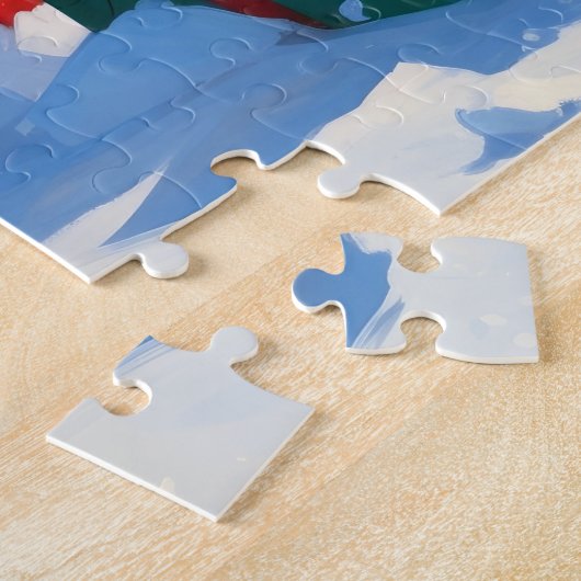 Wire Fox Terrier Running Snow mit Weihnachtshut Puzzle (Seite)