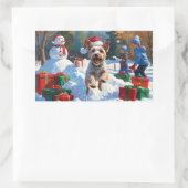 Wire Fox Terrier Running Snow mit Weihnachtshut Rechteckiger Aufkleber (Tasche)