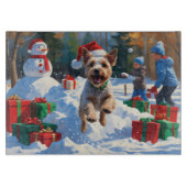 Wire Fox Terrier Running Snow mit Weihnachtshut Schneidebrett (Vorderseite)