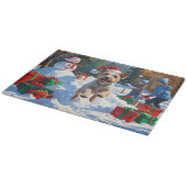 Wire Fox Terrier Running Snow mit Weihnachtshut Schneidebrett (Ecke)