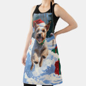 Wire Fox Terrier Running Snow mit Weihnachtshut Schürze (InSitu)