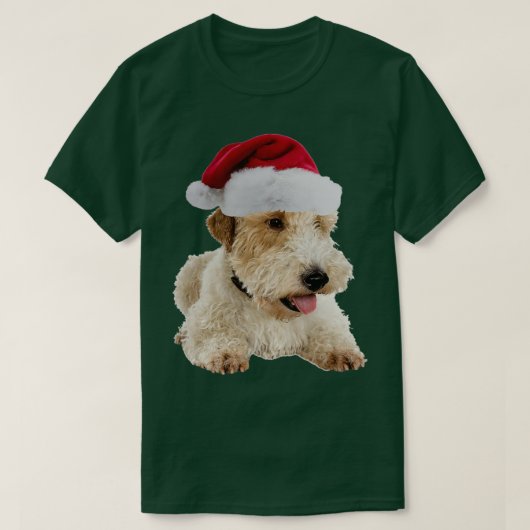Wire Fox Terrier Santa Claus Frohe Weihnachten T-Shirt (Design vorne)