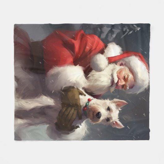 Wire Fox Terrier Santa Claus Weihnachten Fleecedecke (Vorderseite (Horizontal))