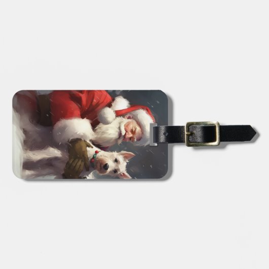 Wire Fox Terrier Santa Claus Weihnachten Gepäckanhänger (Vorderseite horizontal)