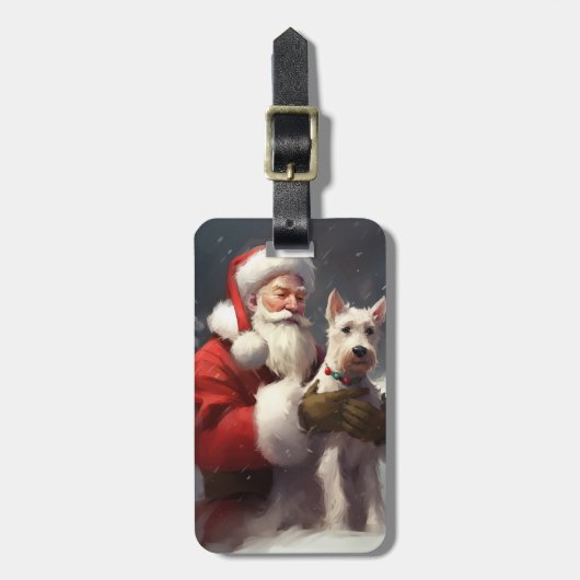 Wire Fox Terrier Santa Claus Weihnachten Gepäckanhänger (Vorderseite vertikal)
