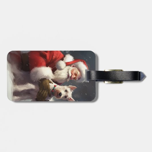 Wire Fox Terrier Santa Claus Weihnachten Gepäckanhänger (Rückseite horizontal)