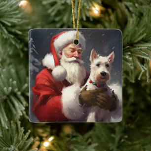 Wire Fox Terrier Santa Claus Weihnachten Keramikornament