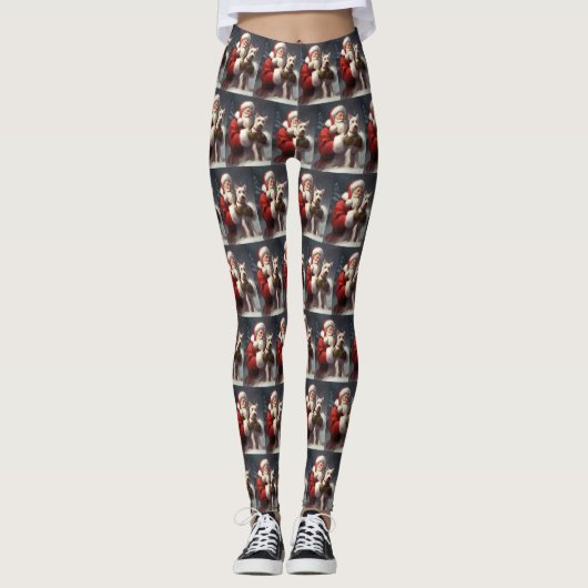 Wire Fox Terrier Santa Claus Weihnachten Leggings (Vorderseite)