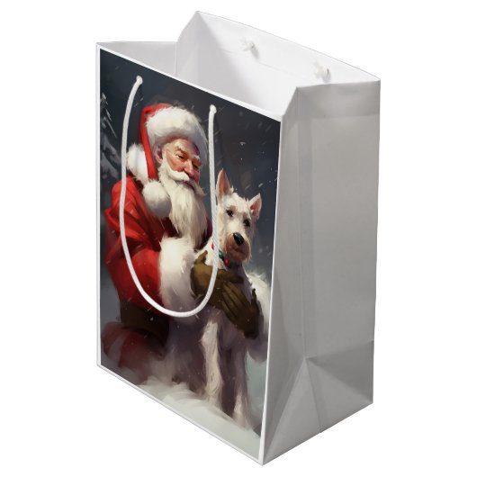 Wire Fox Terrier Santa Claus Weihnachten Mittlere Geschenktüte (Rückseite Schrägansicht)