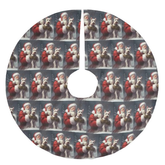 Wire Fox Terrier Santa Claus Weihnachten Polyester Weihnachtsbaumdecke (Vorderseite)