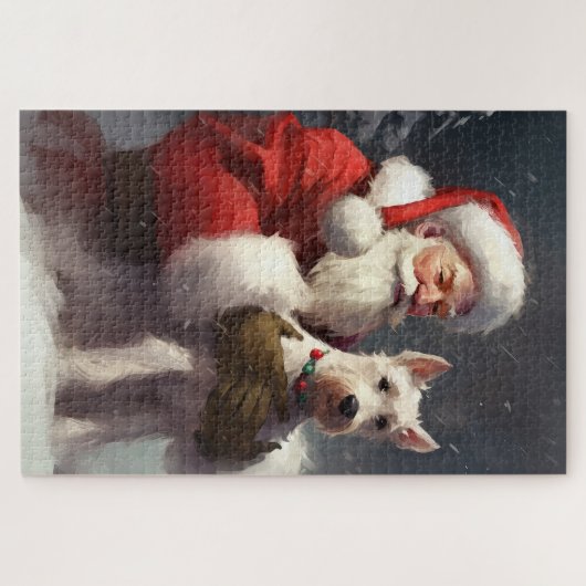 Wire Fox Terrier Santa Claus Weihnachten Puzzle (Horizontal)