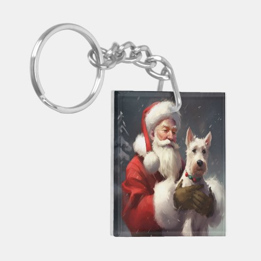 Wire Fox Terrier Santa Claus Weihnachten Schlüsselanhänger (Vorderseite links)