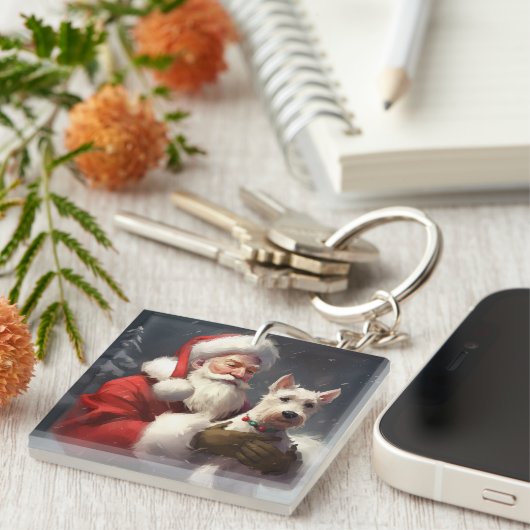 Wire Fox Terrier Santa Claus Weihnachten Schlüsselanhänger (Vorderseite rechts)