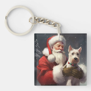 Wire Fox Terrier Santa Claus Weihnachten Schlüsselanhänger