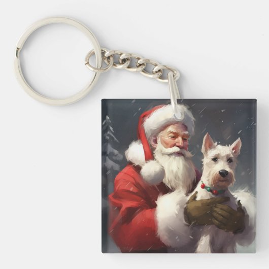 Wire Fox Terrier Santa Claus Weihnachten Schlüsselanhänger (Vorderseite)