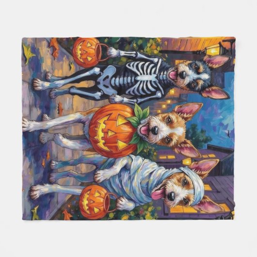 Wire Fox Terrier Trick-or-Treating Halloween Fleecedecke (Vorderseite (Horizontal))