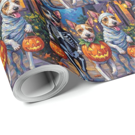 Wire Fox Terrier Trick-or-Treating Halloween Geschenkpapier (Rolleneckpunkt)