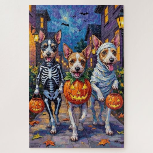 Wire Fox Terrier Trick-or-Treating Halloween Puzzle (Vertikal)