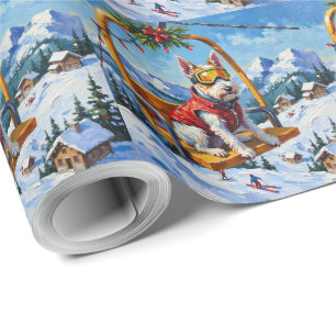 Wire Fox Terrier Weihnachts-Skifahrstuhl-Abenteuer Geschenkpapier