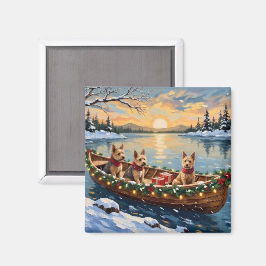 Wire Fox Terrier Weihnachtsboot Urlaub Magnet (Vorderseite/Rückseite)