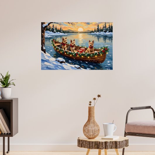 Wire Fox Terrier Weihnachtsboot Urlaub Poster (Wohnzimmer 3)