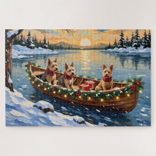 Wire Fox Terrier Weihnachtsboot Urlaub Puzzle (Horizontal)