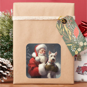Wire Fox Terrier Weihnachtsmann Festliches Weihnac Quadratischer Aufkleber