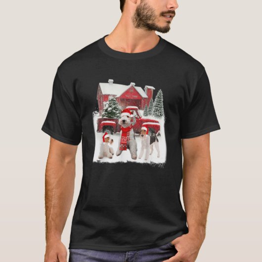 Wire fox Terrier Weihnachtsmannmütze Red Truck Tre T-Shirt (Vorderseite)