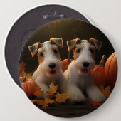 Wire Fox Terrier Welpe Autumn Delight Pumpkin Button (Vorne & Hinten)