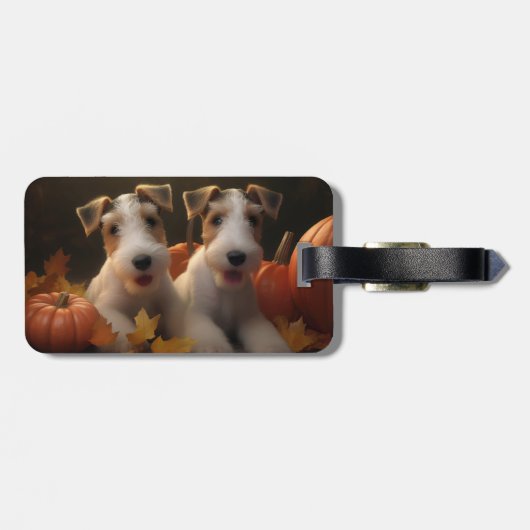 Wire Fox Terrier Welpe Autumn Delight Pumpkin Gepäckanhänger (Rückseite horizontal)