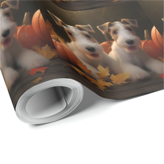 Wire Fox Terrier Welpe Autumn Delight Pumpkin Geschenkpapier (Rolleneckpunkt)