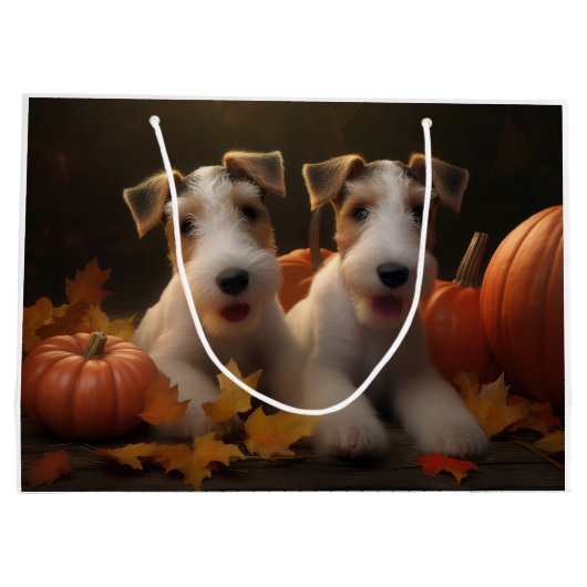 Wire Fox Terrier Welpe Autumn Delight Pumpkin Große Geschenktüte (Rückseite)