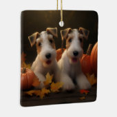 Wire Fox Terrier Welpe Autumn Delight Pumpkin Keramikornament (Rechts)