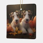 Wire Fox Terrier Welpe Autumn Delight Pumpkin Keramikornament (Links)