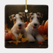 Wire Fox Terrier Welpe Autumn Delight Pumpkin Keramikornament (Rückseite)