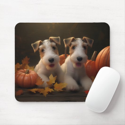 Wire Fox Terrier Welpe Autumn Delight Pumpkin Mousepad (Mit Mouse)