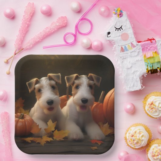 Wire Fox Terrier Welpe Autumn Delight Pumpkin Pappteller (Party)