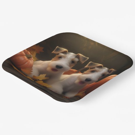 Wire Fox Terrier Welpe Autumn Delight Pumpkin Pappteller (Gewinkelt)