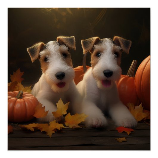 Wire Fox Terrier Welpe Autumn Delight Pumpkin Poster (Vorderseite)