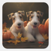 Wire Fox Terrier Welpe Autumn Delight Pumpkin Quadratischer Aufkleber (Vorderseite)