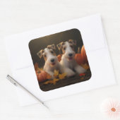 Wire Fox Terrier Welpe Autumn Delight Pumpkin Quadratischer Aufkleber (Umschlag)