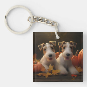 Wire Fox Terrier Welpe Autumn Delight Pumpkin Schlüsselanhänger