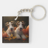 Wire Fox Terrier Welpe Autumn Delight Pumpkin Schlüsselanhänger (Rückseite)