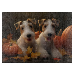 Wire Fox Terrier Welpe Autumn Delight Pumpkin Schneidebrett